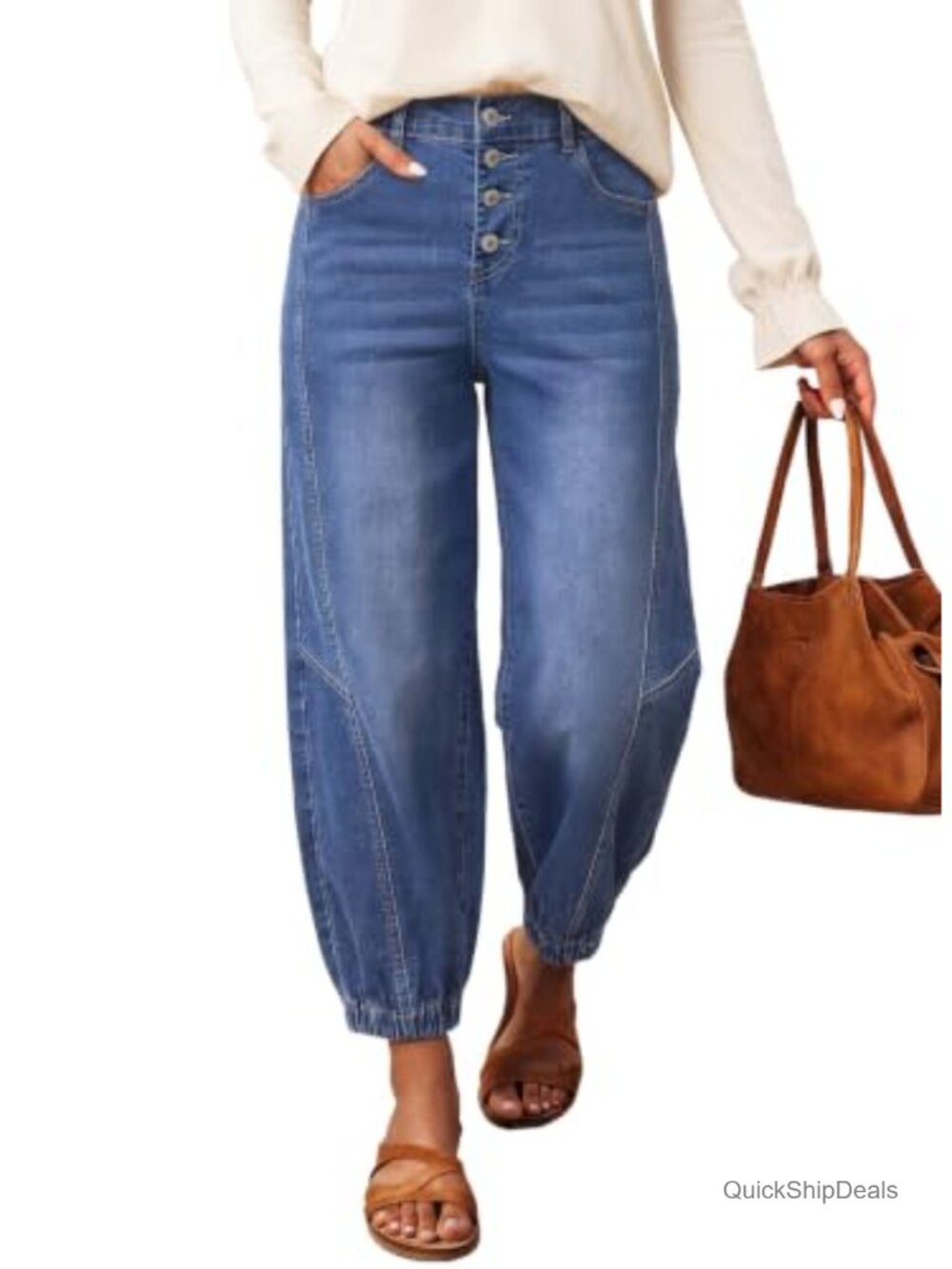 Harem Jeans for Women Wide Leg Baggy Denim Pants with Pockets